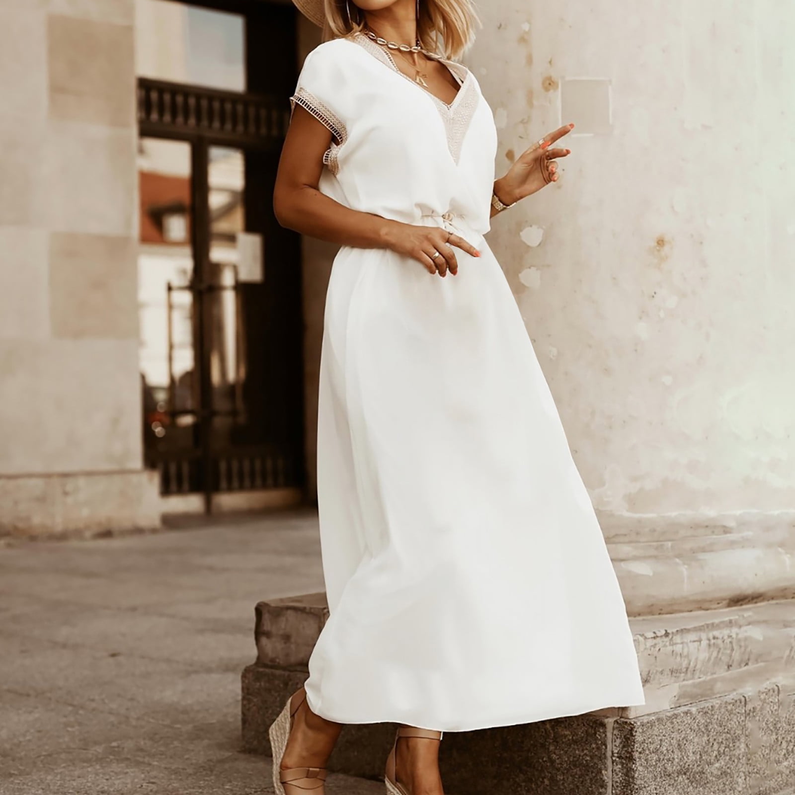 White linen cheap dress petite
