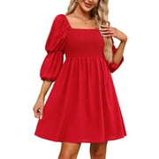 Finelylove Women Midi Dress Bump Friendly Dress V-Neck Solid 3/4 Sleeve Mini Red