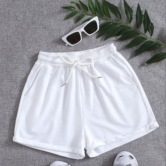 Finelylove Women'S Shorts Casual Flowy Shorts For Girls 10-12 Shorts High Waist Rise Solid White XL