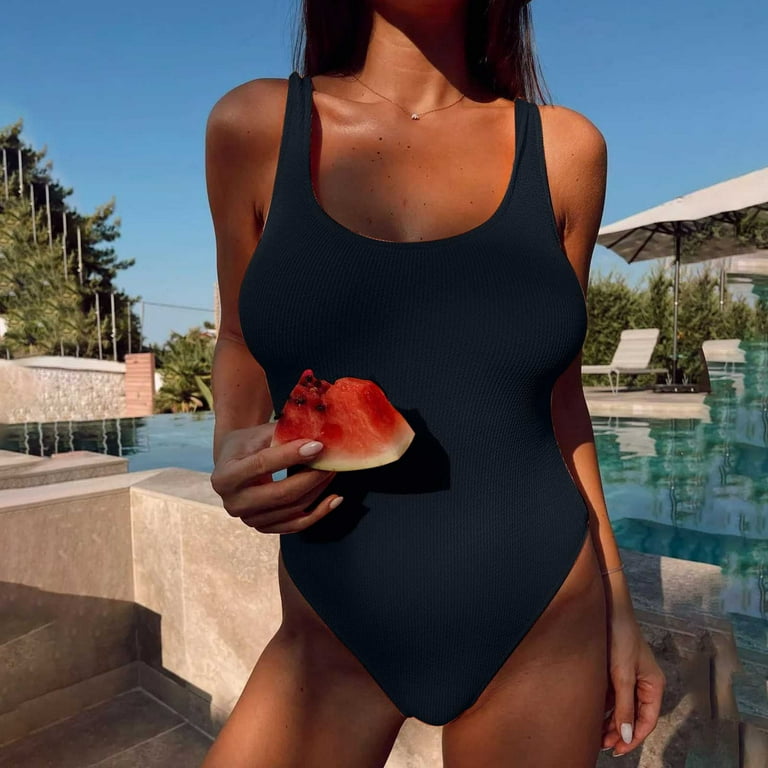 Finelylove Women's One-Piece Swimsuits Tummy Concealing Sport Bra Style  Bikini Black M 