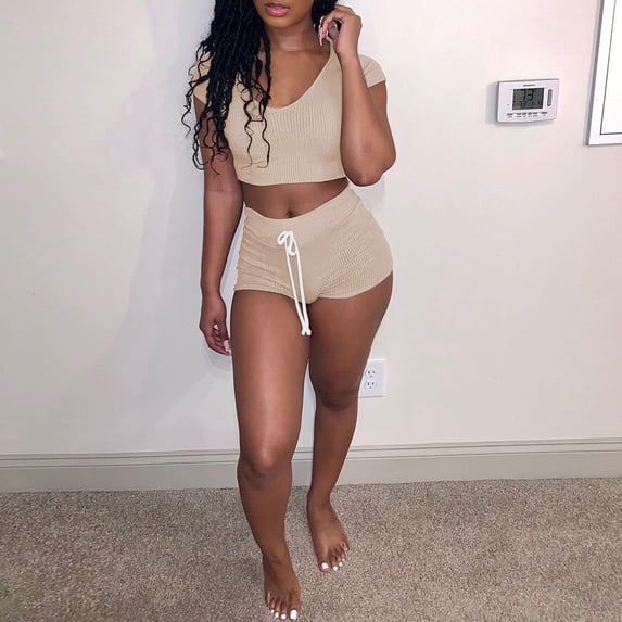 Finelylove Womens Athletic Shorts Swim Shorts Women Plus Size Shorts Mid Waist Rise Solid Beige L