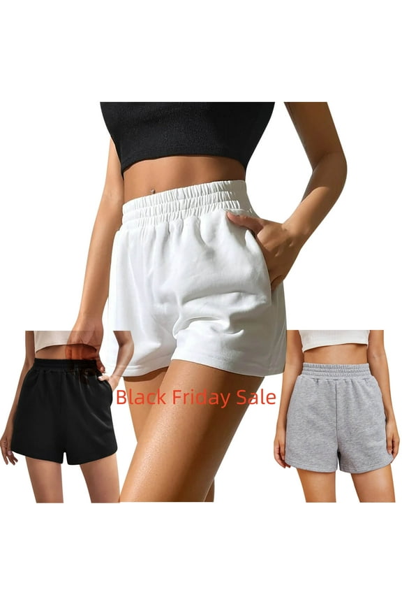 Finelylove Womens Bike Shorts Walking Shorts Women High Waist Rise Walking Solid White S