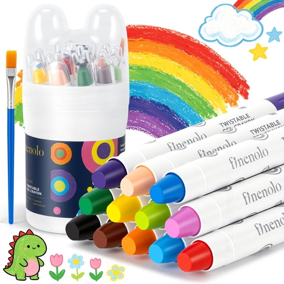 Finenolo 12 Colors Twist Crayons for Kids,Non Toxic Washable Twistable Crayons, Easy-Grip Silky Crayons, Gift for Boys and Girls, Art Supplies for Classroom School,3+