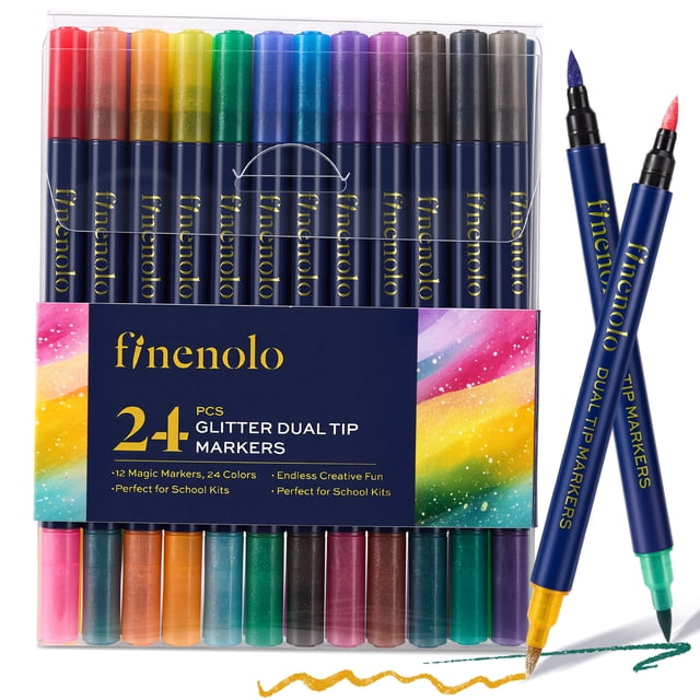 Finenolo 48 Colors Glitter Markers, 24 Pack Dual Tip Glitter Paint ...