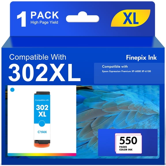 Finepix Ink 302 Compatible for Epson 302XL Replacement for Epson Expression Premium XP-6000 XP-6100 Printer (Cyan, 1 Pack)