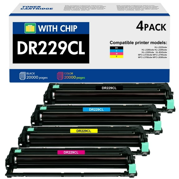 Finepix Ink 4-Pack DR229CL Drum Unit Compatible for Brother DR229 229 DR-229CL Drum Work for Brother HL-L3220CDW HL-L3295CDW HL-L3300CDW MFC-L3720CDW MFC-L3780CDW Printer