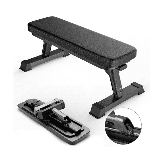Finer Form Gym Quality Foldable Flat Bench for Multi-Purpose Weight Training and Ab Exercises