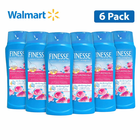 FINESSE Restore + Strengthen Moisturizing 2 in 1 Shampoo, 13 oz, Moisturize & Repair Dry or Damaged Hair for Soft, Healthy Looking Hair, 6 pieces