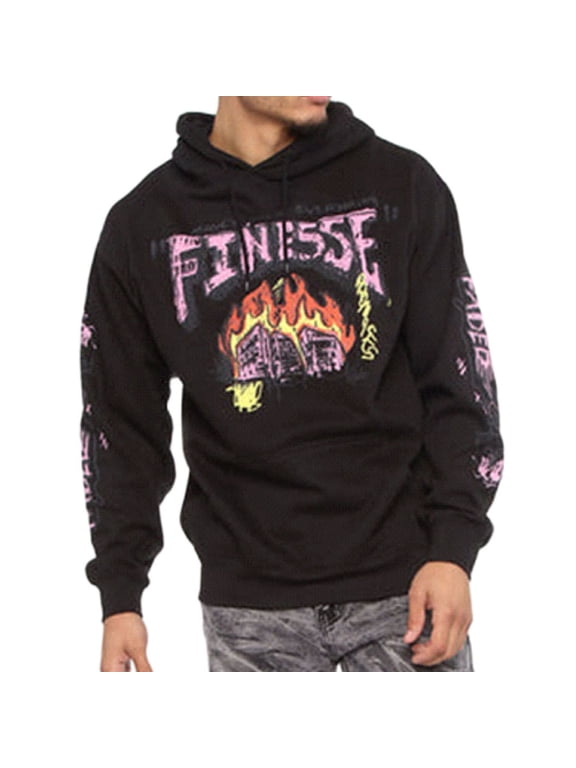 Finesse Scribble Money Over Everything Men's Black Hoodie (Large)