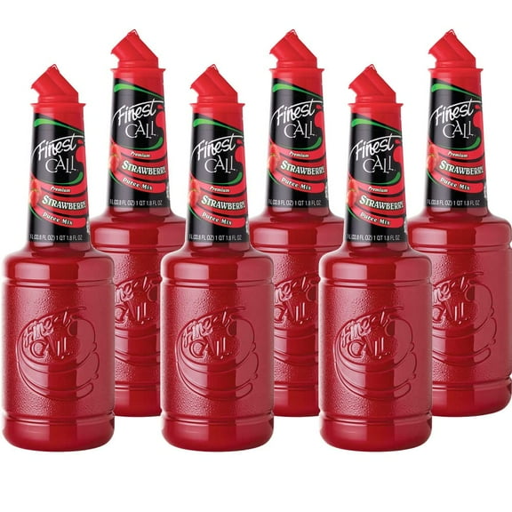 Finest Call Premium Strawberry Puree Drink Mix, 1 Liter Bottle (33.8 Fl Oz), Pack Of 6