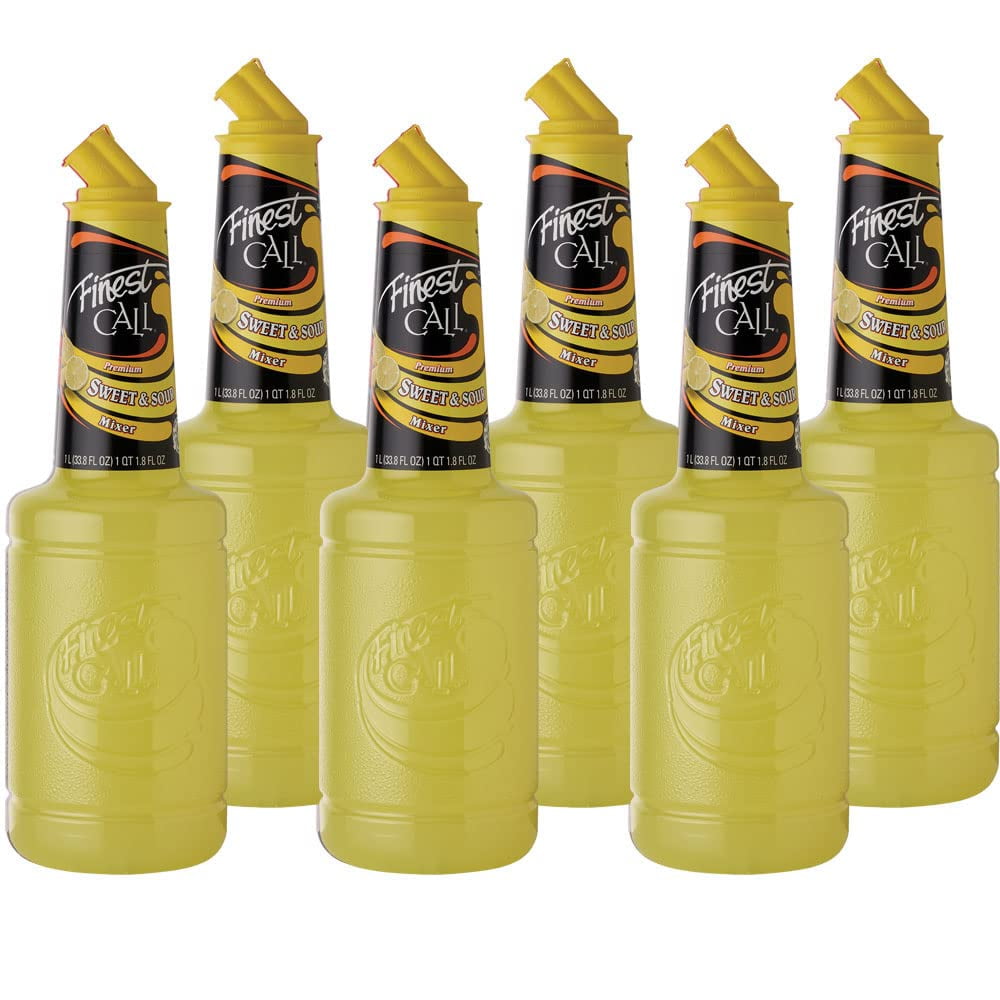 Finest Call Premium Sweet & Sour Drink Mix, 1 Liter Bottle (33.8 Fl Oz), Pack Of 6