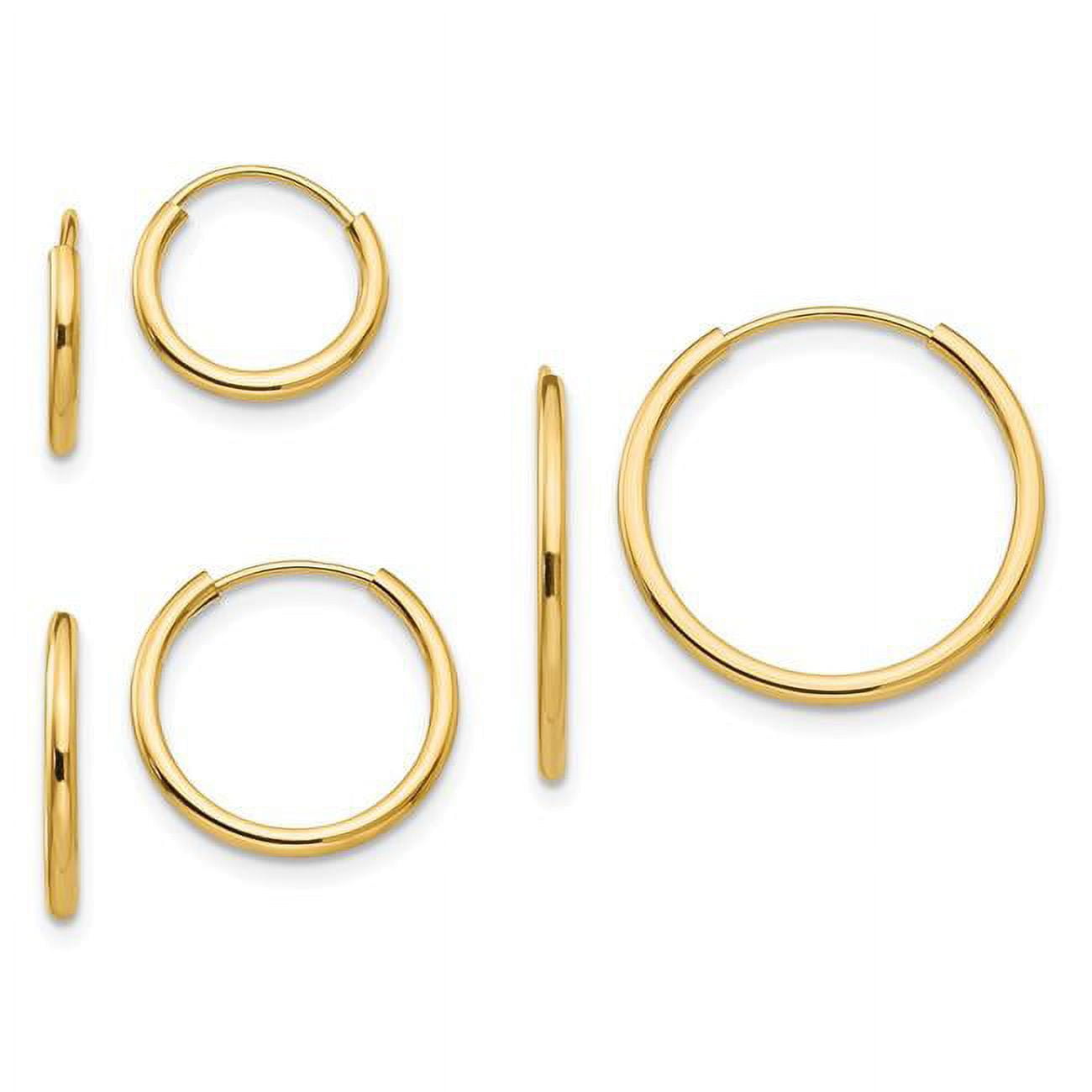 Finest Gold 1 mm 14K Yellow Gold Madi K Polished Endless Hoop Earring Set,  3 Pair