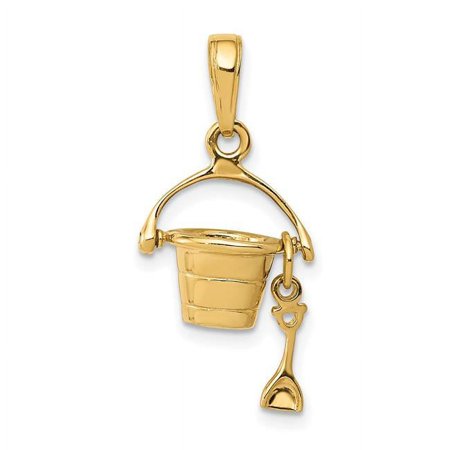 Finest Gold 10K 3-D Beach Bucket with Shovel Charm, Yellow