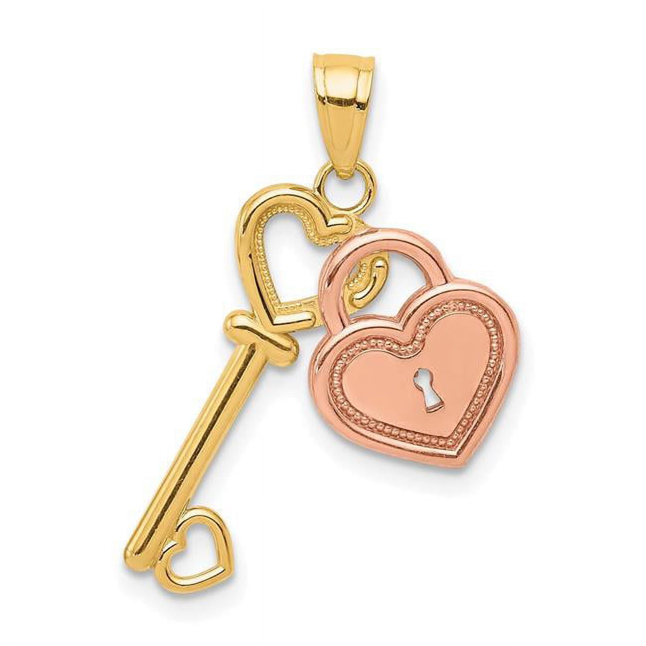 Finest Gold 10K Two-Tone Heart & Key Charm