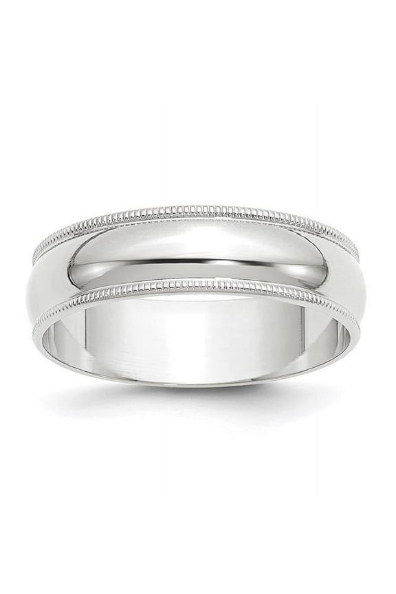10k White Gold 6mm Lightweight Milgrain Half Round Wedding Band Size 5.5 1WML060