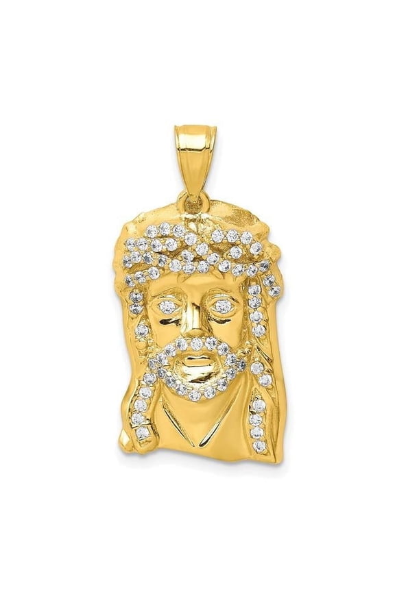 10K Yellow Gold CZ Micropave Jesus Face Pendant