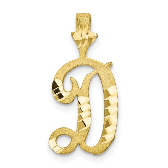 Finest Gold 10K Yellow Gold Diamond-Cut Grooved Initial D Charm