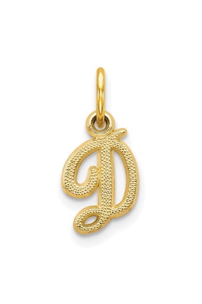10k Yellow Gold Solid Satin Letter Name Personalized Monogram Initial D Charm Pendant Necklace Measures 15x11mm Wide - B