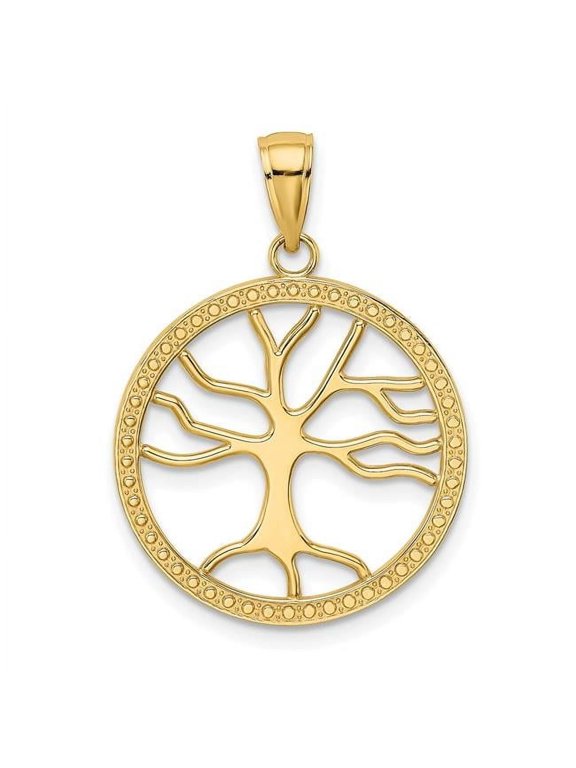 Finest Gold 10K Yellow Gold Large Tree Of Life In Round Frame Charm