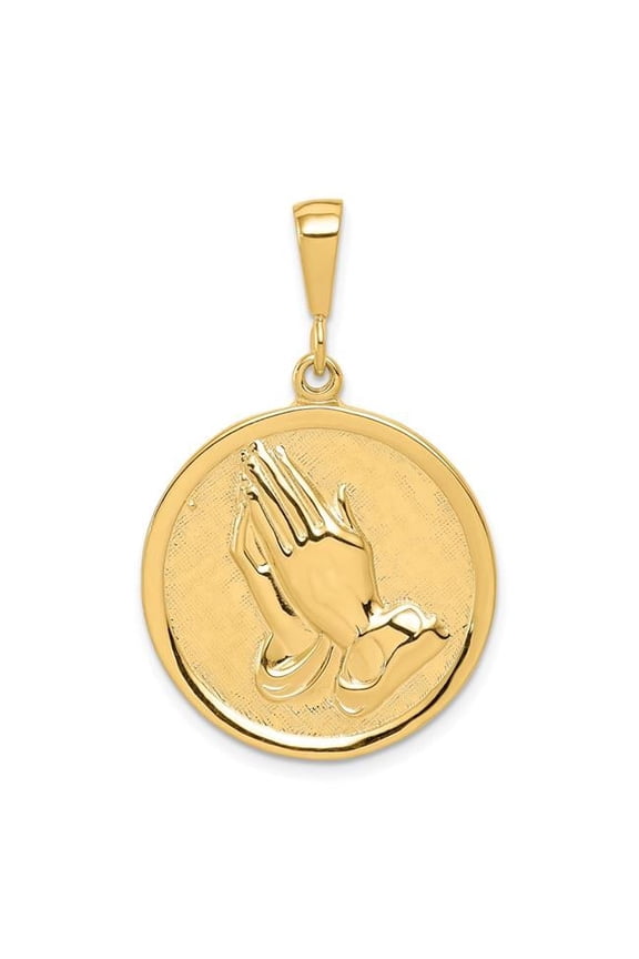 10K Yellow Gold Praying Hands Reversible with Serenity Prayer Pendant