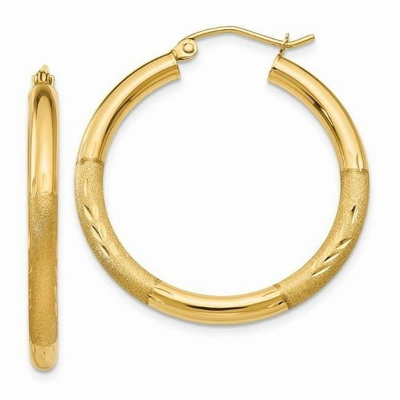 Finest Gold 10K Yellow Gold Satin & Diamond-Cut 3 mm Round Hoop Earrings