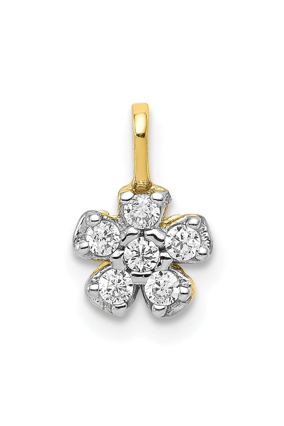 10k Yellow Gold Polished Small Cubic Zirconia Flower Charm 10x7mm Wide Pendant Necklace for Women