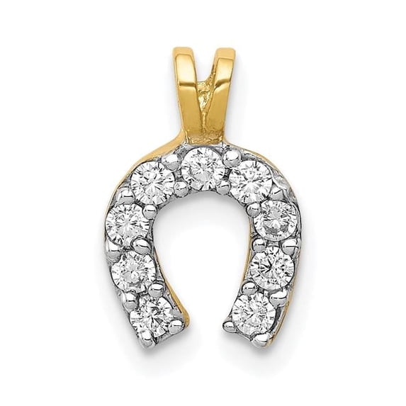 10k Yellow Gold Polished Small Cubic Zirconia Horse Shoe Charm 10x15mm Wide Pendant Necklace for Women