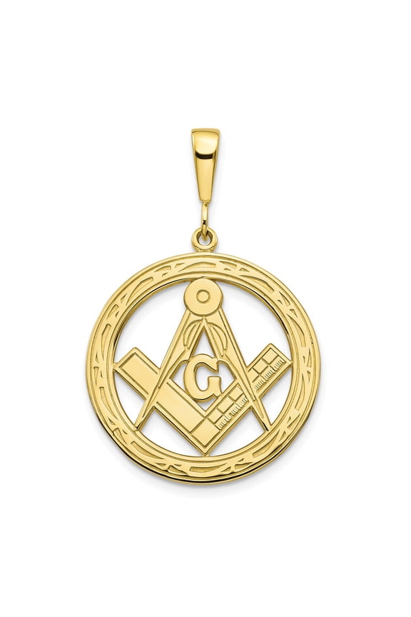10k Polished and Textured Large Masonic Symbol in Circle Pendant 10C750