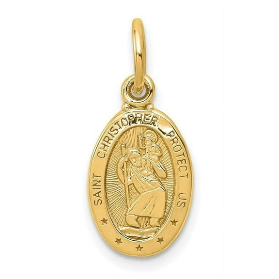 Finest Gold 10K Yellow Gold Solid Satin Polished St. Christopher Pendant