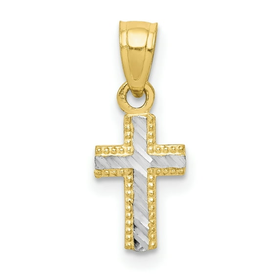 10K and White Rhodium Tiny Diamond-Cut Cross Pendant 10C1092