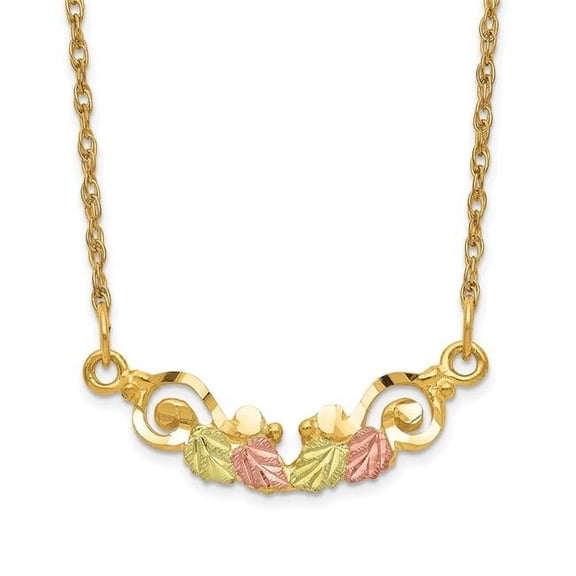 10k and 12k Tri-color Black Hills Gold Leaves Scroll Bar 14k Gold-filled Chain 19 inch Necklace 10BH631