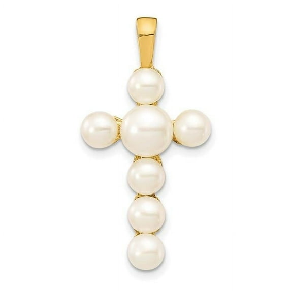 14K 4-6mm Button White Freshwater Cultured Pearl Cross Pendant XP5296