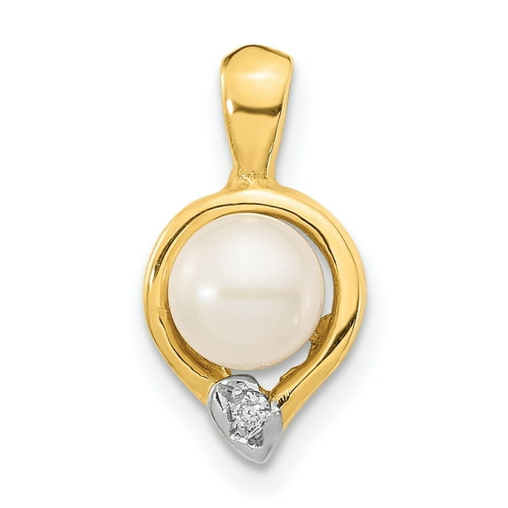 14K 5-6mm White Button Freshwater Cultured Pearl .01 Diamond Pendant XP5291