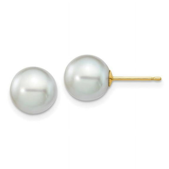 14k 8-9mm Grey Round Akoya Saltwater Cultured Pearl Post Earrings XF292E