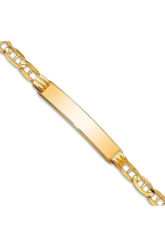 14k Yellow Gold Solid Polished Nautical Ship Mariner Anchor ID Bracelet 7 Inch 5.5mm Lobster Claw Identification Bracele