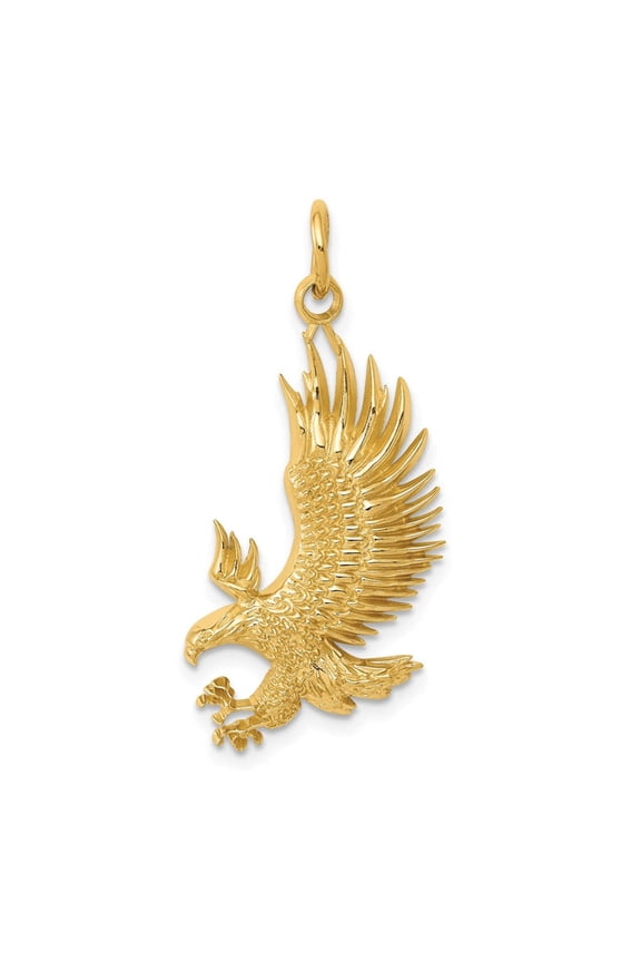 14k Yellow Gold Polished Texture Finish Bald Eagle Mens Charm Pendant