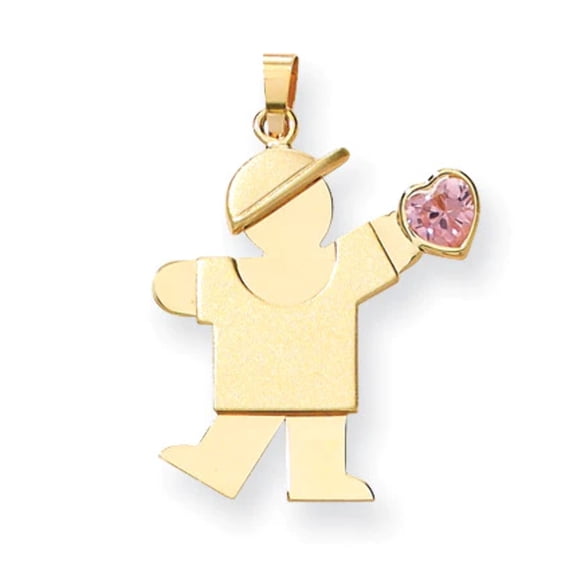 14k The Kids Boy with Pink CZ October Birthstone Engravable Kiss Charm XK265OCT
