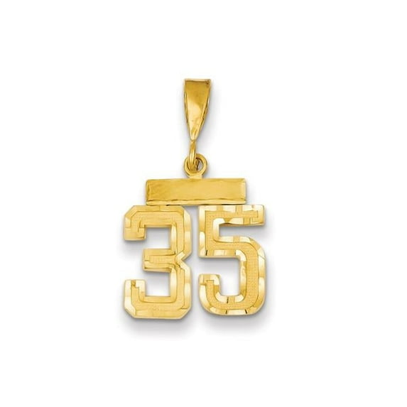 14k Yellow Gold Polished Diamond Cut Finish Small Size Number 35 Charm Pendant