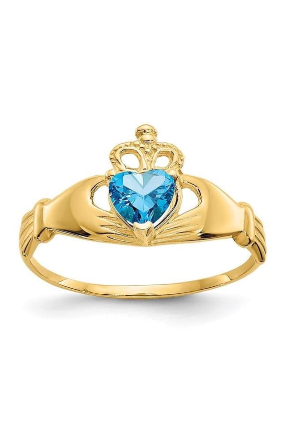 14K CZ December Birthstone Claddagh Heart Ring, Size 7