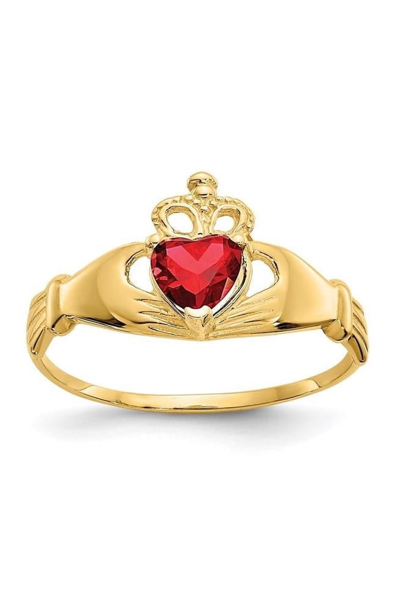 14K CZ January Birthstone Claddagh Heart Ring, Size 7