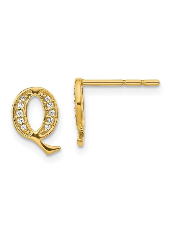 14k Yellow Gold Diamond Initial Q Post Earrings