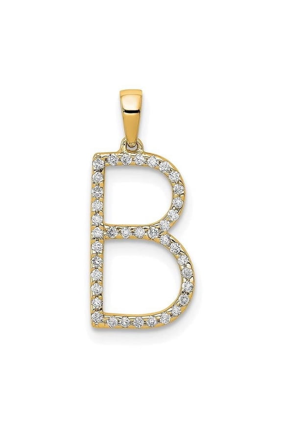 14K Yellow Gold Diamond 0.114-CT Block Letter B Initial Charm Pendant