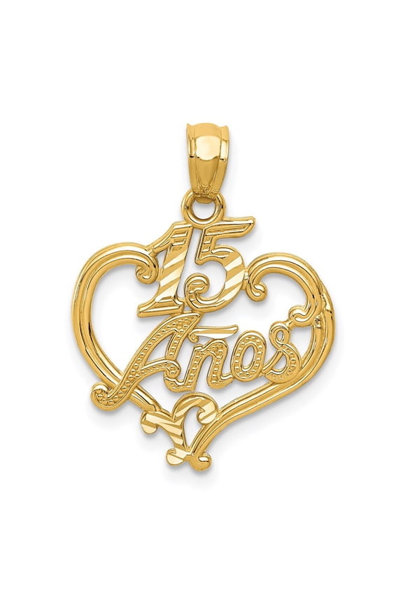 14k Yellow Gold D.C 15 Anos Heart Pendant.