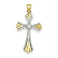 thumbnail image 1 of Finest Gold 14K Diamond-cut Rhodium Budded Cross Pendant, 1 of 4