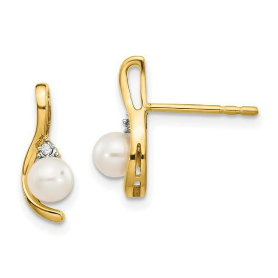 14k 4.5mm June/Freshwater Cultured Pearl and Diamond Post Earrings XBS418