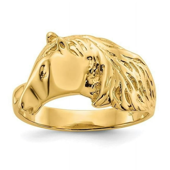 Finest Gold 14K Gold Polished Horse Head Ring, Size 7