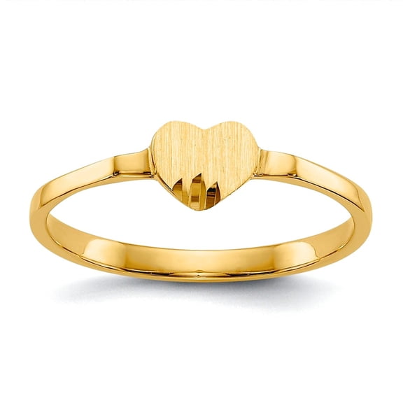 14k Yellow Gold Polished and satin Love Heart Signet Ring Size 4 - .8 Grams -  Jewelry Gift for Mom
