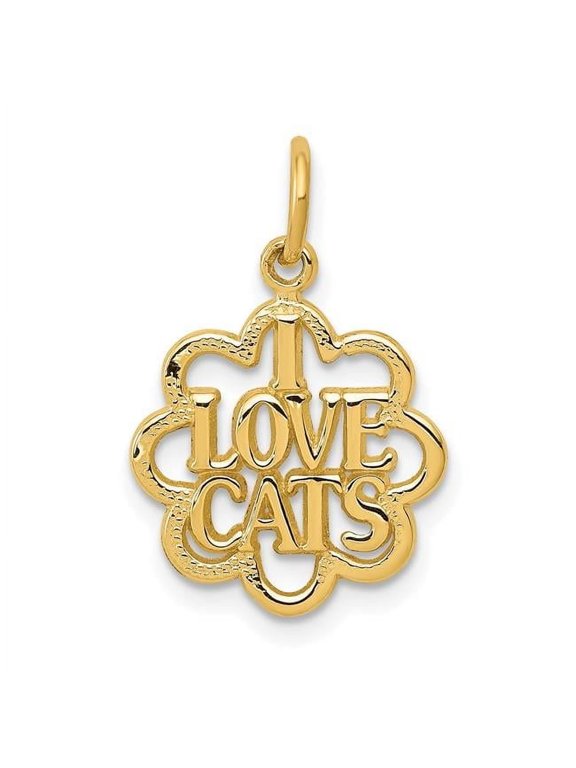 14k Yellow Gold Polished Finish I LOVE CATS Talking Charm Pendant