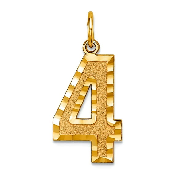 14k Yellow Gold Solid Satin Large Sparkle Cut Sport game Number 4 Charm Pendant Necklace Measures 25.6x10.8mm - Bead Cha