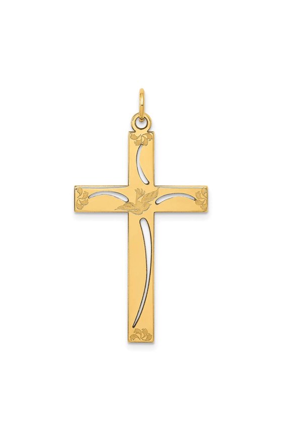 14k Yellow Gold Laser Designed Cross Pendant